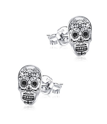 Mexican Sugar Skull Style Silver Ear Stud STS-5214